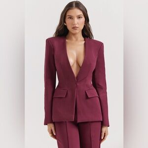 House of CB ‘THEODORA’ WINE DEEP V BLAZER AND ‘RIVI’ WINE STRAIGHT LEG TROUSERS